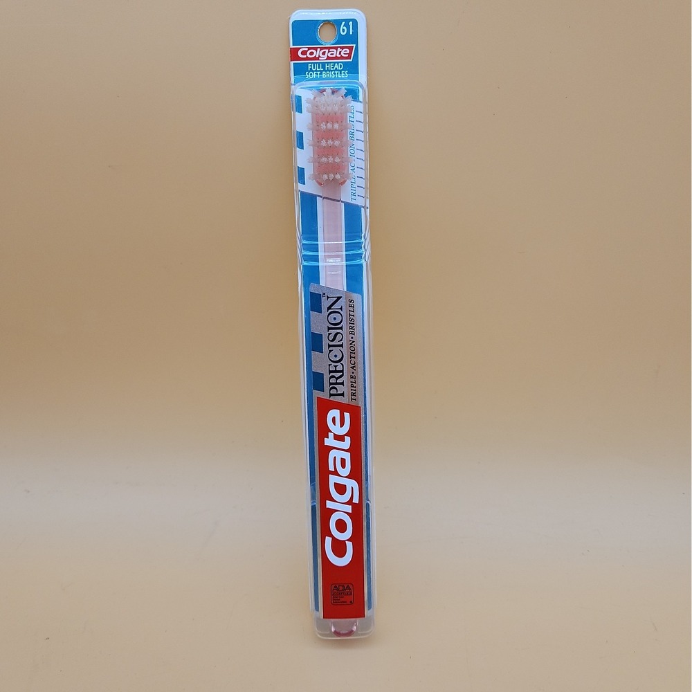 Vintage Colgate Precision Toothbrush Full Head Soft Bristles NOS New Clear Pink